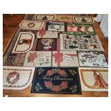 Large grouping of holiday floor mats. Rubber backing is peeling on some.