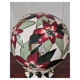 Hand-painted Blue Sky Clayworks Poinsettias gazing tea light ball designed by Heather Goldmin. Eight inches tall.