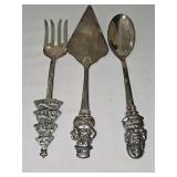 International Silver Company silver plate Christmas serving pieces. Large fork, large spoon, and pie or cake server.