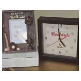 Memphis Redbirds clock and two photo frames. Clock is keeping time when listed.