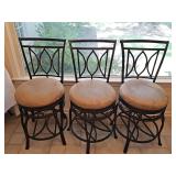 Three swivel bar stools. 17x17 x 38 in tall. Seat height 24 in.