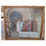Antique lithograph 'Aufbruch vom Abendmahl' (The Return from the Last Supper) by the German painter and lithographer Wilhelm Steinhausen (1846–1924). 17.75 x 16.5 in tall.