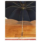 Hi fashion nylon umbrella with brass handle and shaft marked PK, made by Polan Katz & Co., a famous maker from Baltimore, Maryland. c. 1940-1960.