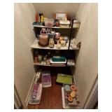 Hall closet contents of candles. Includes a Bissell Grand rapids sweeper and an electric eureka handheld vac. Does not include door mounted shelves.