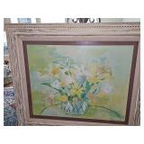 Mid-20th-century floral print titled 'Summer Fragrance' by American artist Carol Auer. 38.25x32.25 in tall.