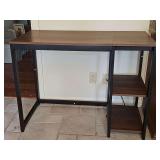 Sturdy metal desk with veneer top. 39.5x19.75x 30 in tall.