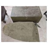 Military foot locker 32 x 16 x 13 in tall (including contents) with insert, duffel bag.