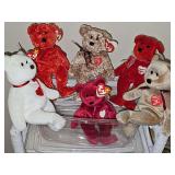 Grouping of six TY beanie baby bears. Five have hang tags and tush tags. 1999 bear has just the tush tag.