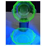 2 Anchor Hocking 'Princes' green uranium depression glass bowls from the 1930s.