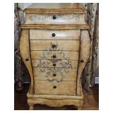 Six drawer, two-door, French Garden Jewelry Armoire. 20x14 x37 in tall.