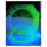 2 Anchor Hocking 'Princes' green uranium depression glass plates from the 1930s