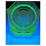 4 Anchor Hocking 'Princes' green uranium depression glass plates from the 1930s