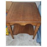 Solid wood end table with lower shelf. 21 x 27x 21.5 in tall.