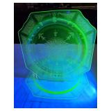 2 Anchor Hocking 'Princes' green uranium depression glass plates from the 1930s