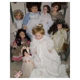 Shelf of porcelain dolls.