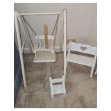 Doll furniture. Swing, rocking bench, chair.