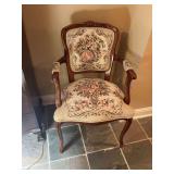 Vintage 20th Century  Chateau d’ax Louis XV needlepoint tapestry chair. 22 1/2” x 19 1/2” x 35 1/2” with the seat height of 19 1/2 inches.