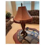 Beautiful 36 inch table lamp with a 19 inch fringe leather lampshade