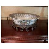 16 inch Chinese decorative flower pot on brass base 16 1/2” x 12”