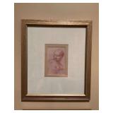Vintage Leonardo da Vinci gold framed portrait sketch of Madonna. 14” x 16”