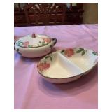 Vintage Franciscan Desert Rose 9 inch covered casserole and 11 inch divided vegetable bowl