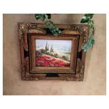 Beautiful black and gold framed scenic oil painting 17 1/2” x 15 1/2”
