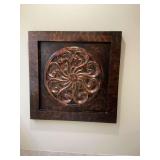 Resin wall decor, 38 in.², 2 inches thick. Black and bronze with red undertones.