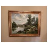 Large Gold framed original oil on canvas painting by ERICH PAULSEN 56 1/2” x 45”