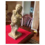 Concrete cherub statue, 6 in.² by 18 1/2 inches