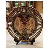 Hand-painted 10 inch Chinese reticulated edge plate.. black and gold