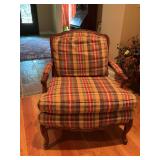 Norwalk Country French accent chair in plaid. 29“ x 29“ x 34 1/2“.