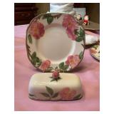 Franciscan- Desert Rose, 8 in.² dessert plates and a vintage desert rose butter cover