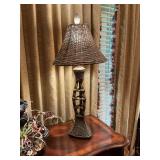32 inch Resin cane look lamp with wicker shade