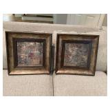 Set of two 16 1/2 inch bronze and gold framed abstract portraits