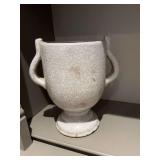 White crackled, distressed look decorative urn 10 inches