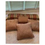 Assortment of throw pillows and bed pillows. Group of six.