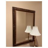 Large beveled glass mirror in black and bronze frame 30“ x 42“