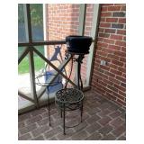 Group of plant stands and ceramic pot stands 20 inches tall and 32 inches tall the blue pot is 13 x 7