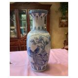 11” x 24” blue and white Chinese oriental vase