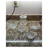 Five pieces of Crystal and cut glass bowls and  6 1/2 “candy jar