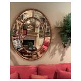 Beautiful Large gold beveled glass oval mirror. 40” x 49”.