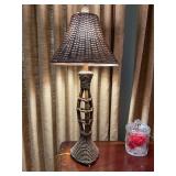 32 inch Resin cane look lamp with wicker shade