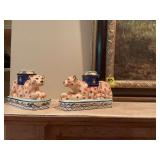 Set of two Portugal Tiger candlestick holders-Kathmandu- by Kate Williams. 9” x 5 1/2”