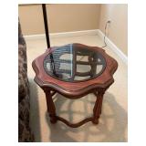Gordon’s Walnut side table with smoked glass insert 25 inches round by 21 inches