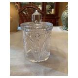 Vintage beautiful heavy crystal cut glass biscuit barrel with fan cuts. 8 inches