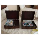 22 inch lamp with 2 - 15 1/2” x 12” x 6” suitcase look boxes full of sewing threads