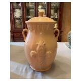 Yellow glossy Fleur-de-Lis ceramic jar/canister with lid 15” x 10”
