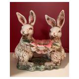 Ceramic bunny rabbit decor. 11” x 10 1/2”
