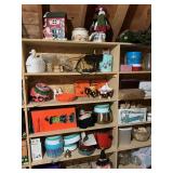 Contents of shelving unit in attic.. contents on top and in front of included. five shelves.