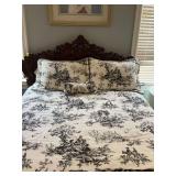 Black and cream queen size comforter and dust ruffle set by Thomasville at home. 5 pieces